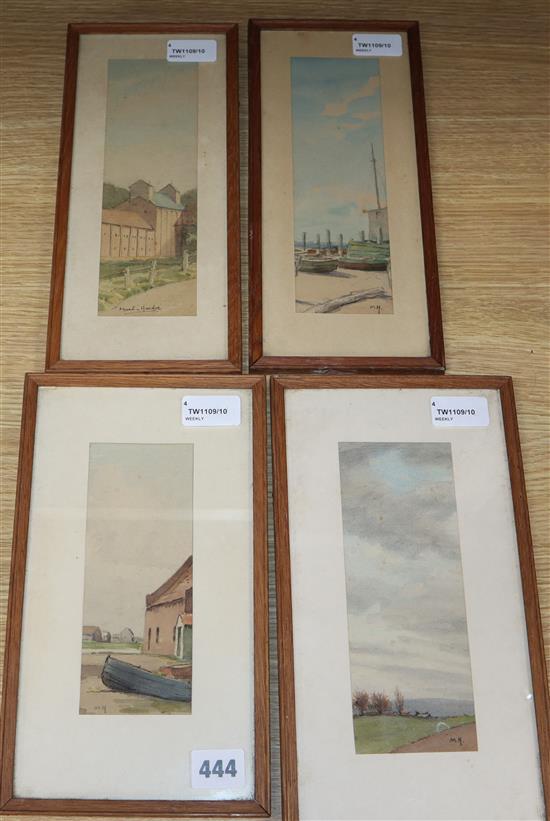 Martin Hardie, four small watercolours, beach scenes and landscapes, one signed, three initialled,